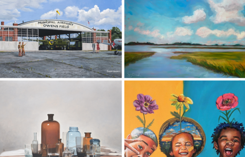 Past art displays at Columbia Metropolitan Airport have included works from Harold Branham (top left), Sonya Diimmler (top right); Christopher Garvey (bottom left) and Ija Charles (bottom right). (Image/Provided)