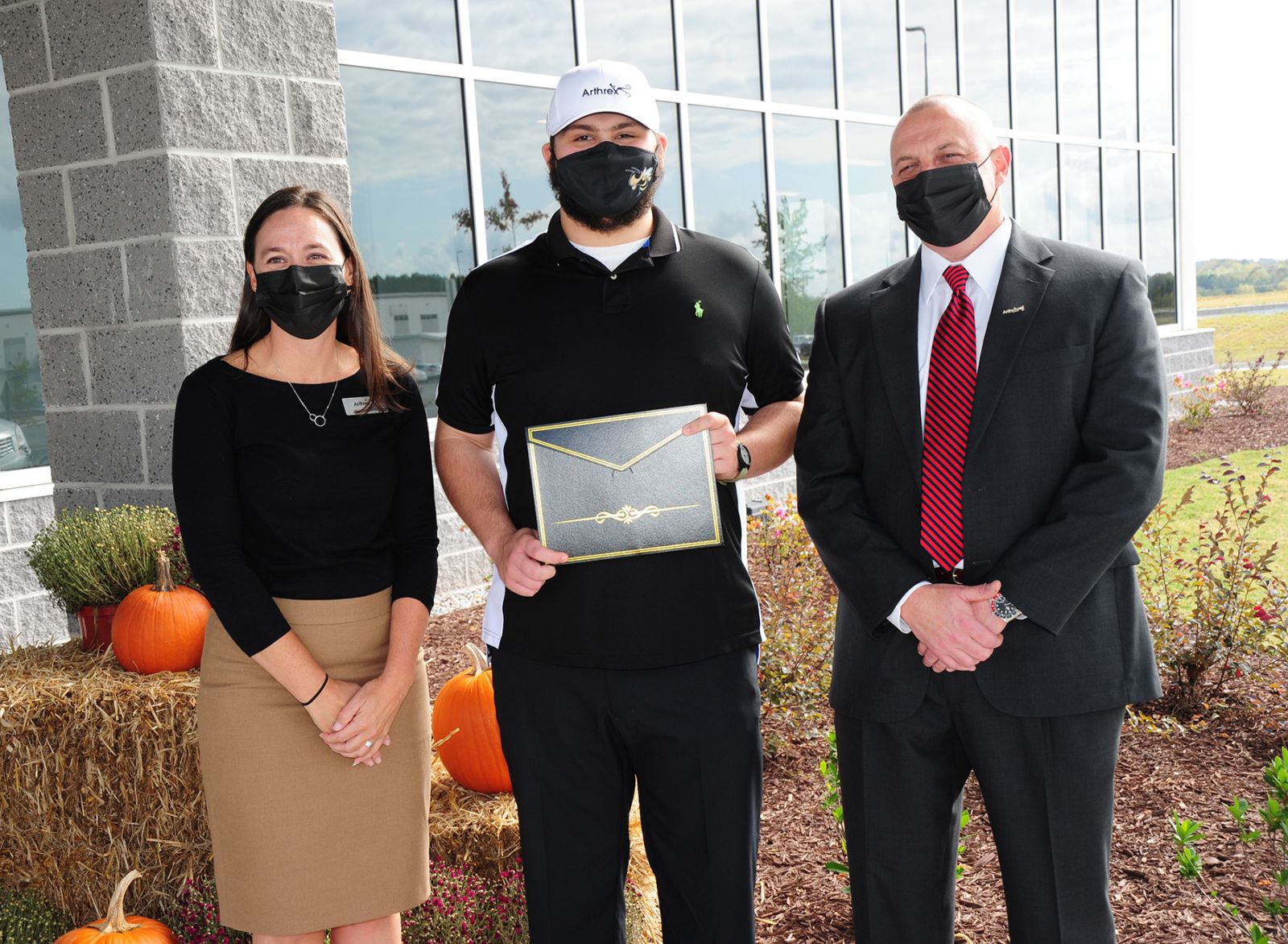 Pictured left to right: Melanie McLane, HR manager for Arthrex Manufacturing Incorporated ?? South Carolina; Austin Shingleton, youth apprentice; and Chris Johansen, director of operations for Arthrex Manufacturing Incorporated ?? South Carolina. (Photo/Provided)