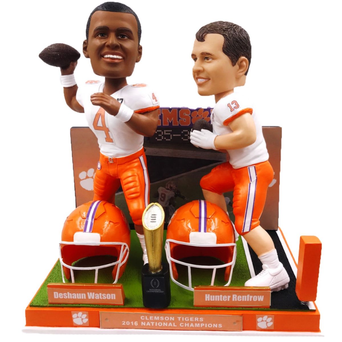 The National Bobblehead Hall of Fame and Museum has unveiled a dual bobblehead commemorating former Clemson QB Deshaun Watson's game-winning TD pass to Hunter Renfrow in the 2017 national championship game. (Photo/Provided)