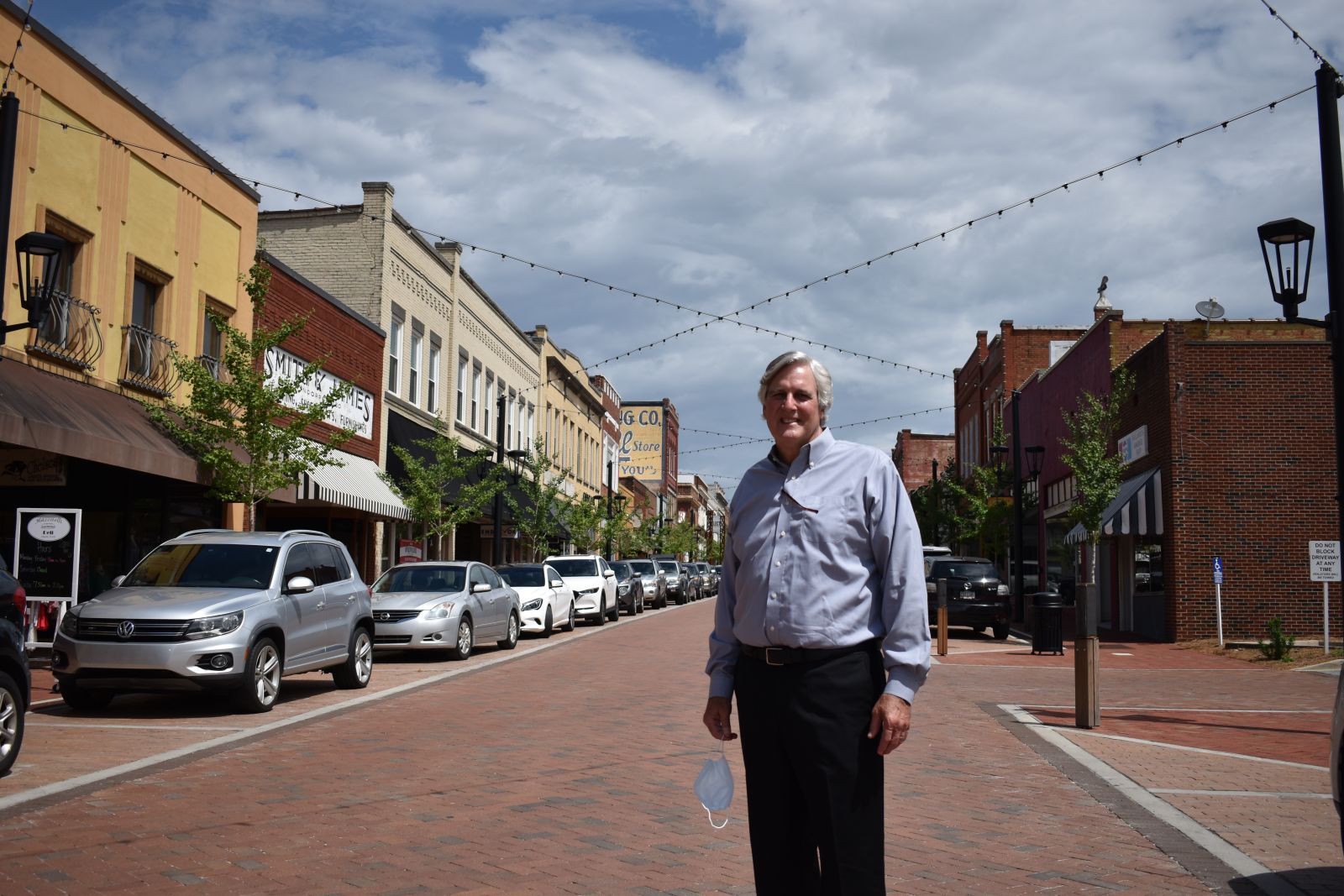 Mayor Rick Danner stands in front of CenterG's Trade Street improvements. (Photo/Molly Hulsey)