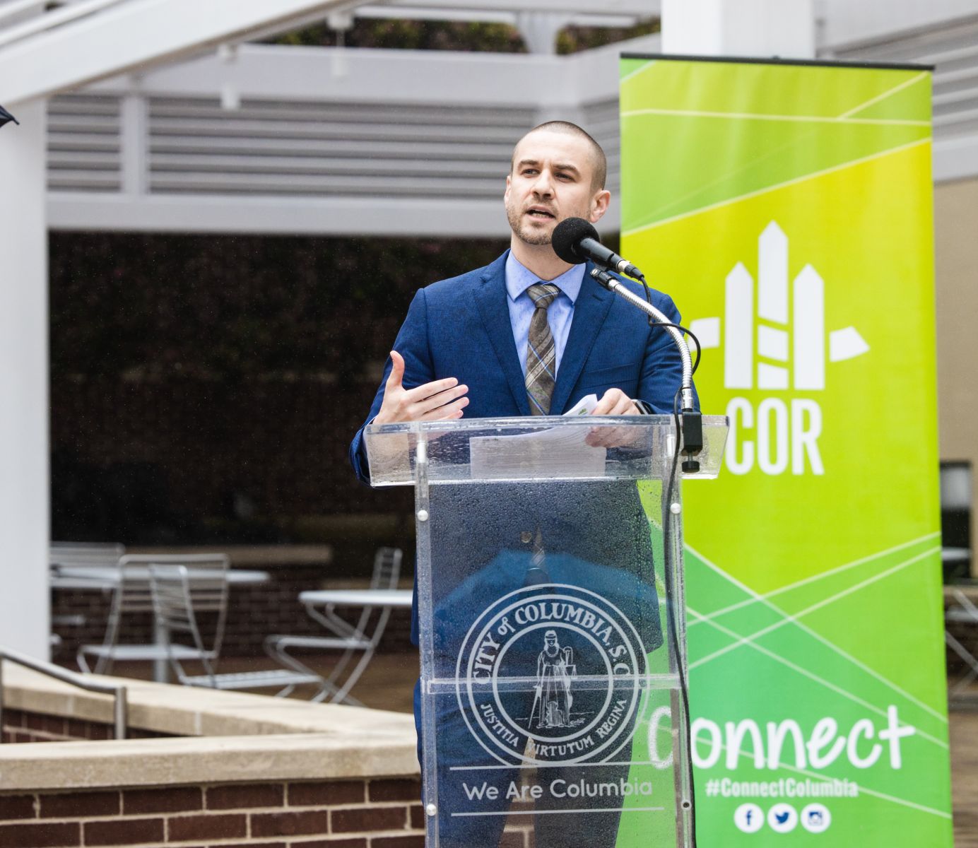 Ryan Coleman, director of the city of Columbia??s economic development office, speaks at Tuesday's news conference launching Crash Course Columbia. (Photo/Forrest Clonts)