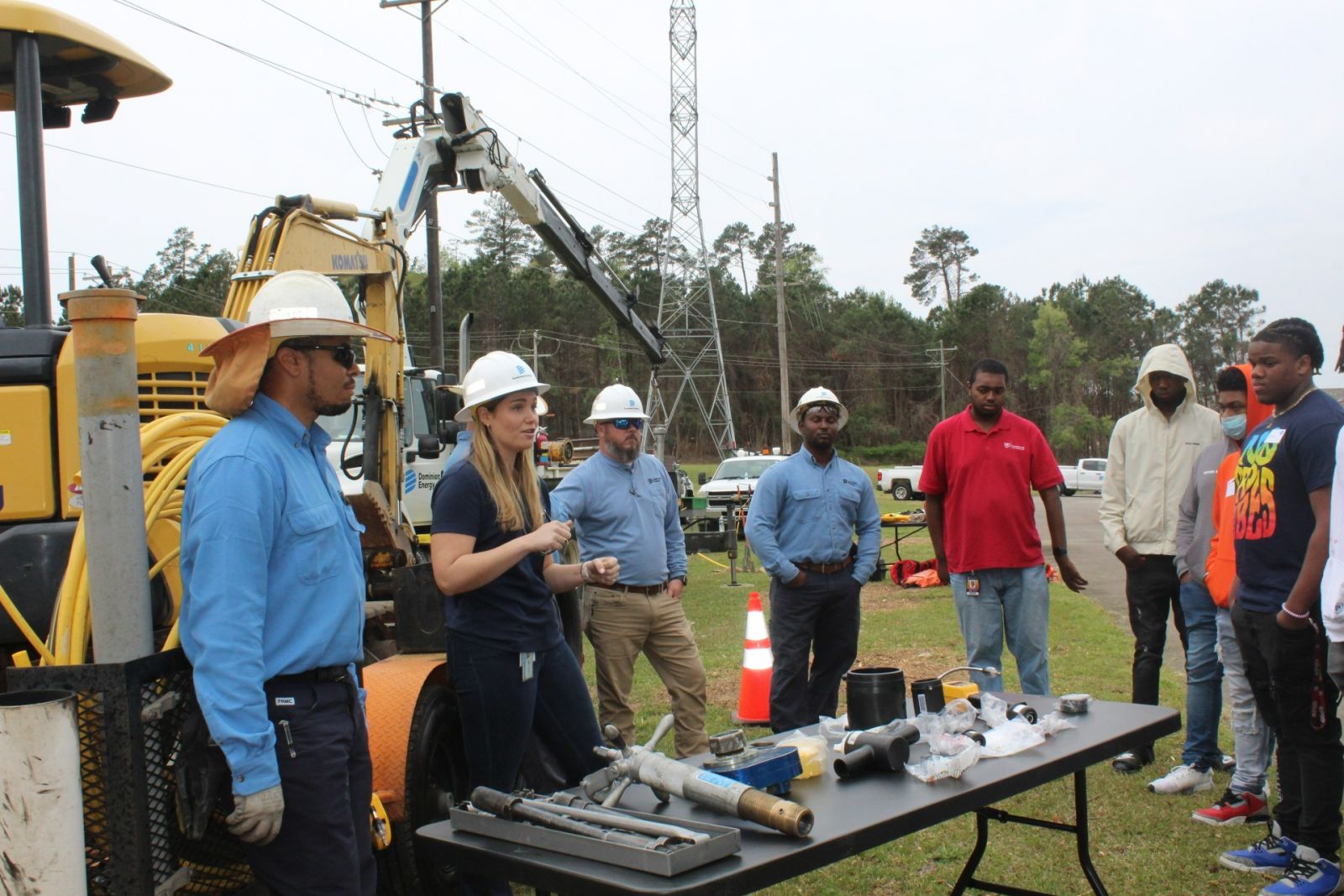 Dominion Energy gas operations employees explain their jobs and the equipment they use to students participating in the company‰Ûªs Skilled Craft Career Day on March 24 at Lake Murray Training Center. The event drew students from Richland, Fairfield and Orangeburg counties, who learned about utility industry careers. (Photo/Christina Lee Knauss)