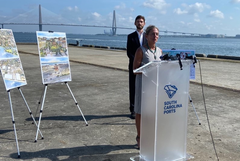South Carolina Ports Authority CEO Barbara Melvin presents the revised plans at a news conference April 5. (Photo/Jenny Peterson)