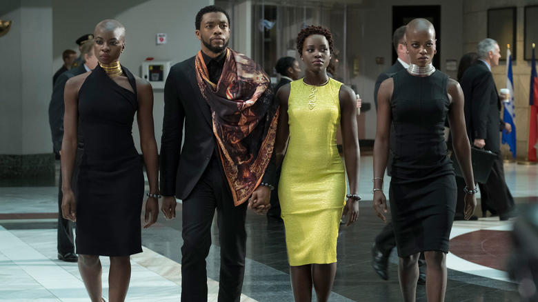 Boseman appears with Black Panther co-stars Florence Kasumba, Danai Gurira and Lupita Nyong'o. (Photo/Provided)