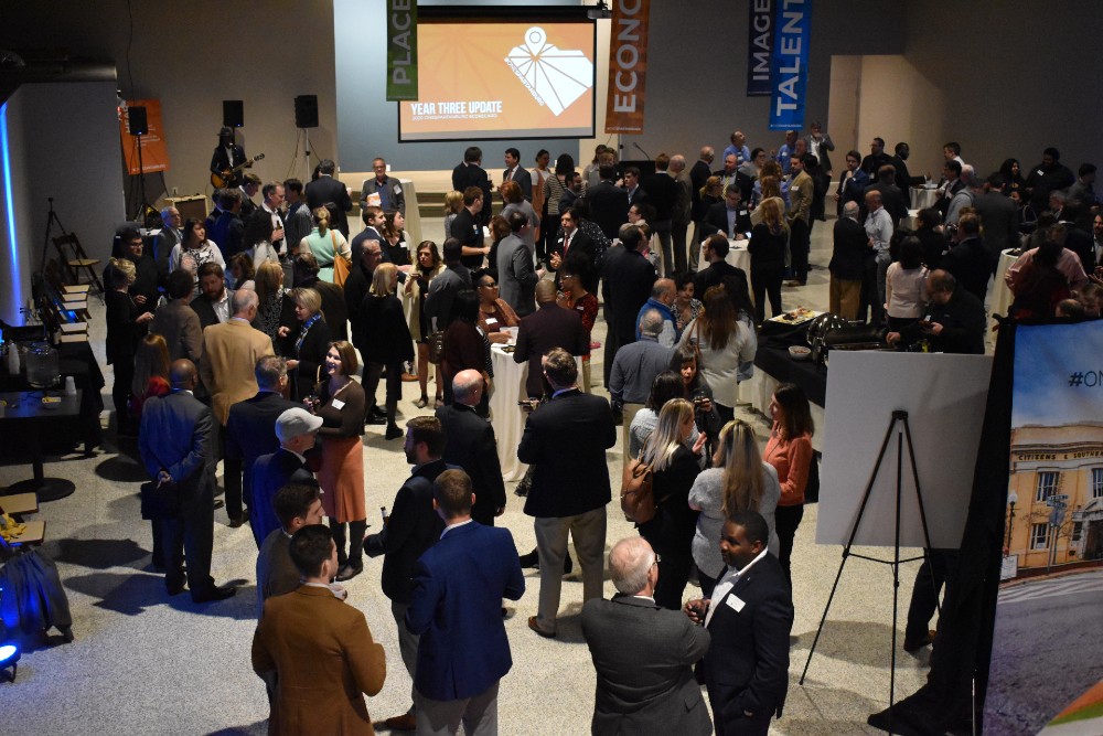 Participants network before a formal program celebrating the third year of OneSpartanburg. (Photo/Molly Hulsey)