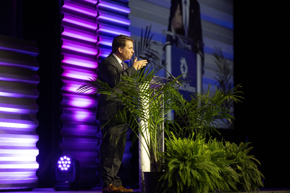 Upstate SC Alliance President & CEO John Lummus speaks at the organizationâ€™s 2023 Annual Meeting, which drew nearly 500 leaders from across the Upstate.