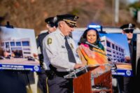 Chief Holbrook addresses how the new Law Enforcement and Judicial Center enhances the City of Columbia Police Department, as City Manager Teresa Wilson looks on. (Photo/Provided)