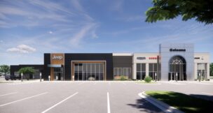 Designed by Goree Architects and under construction by Pyramid Contracting, the Galeana CDR+J Dealership in Mount Pleasant is expected to be completed in October. (Rendering/Goree Architects)