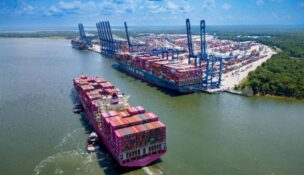 A new weekly ship service from Ocean Network Express establishes a direct connection between India and South Carolina Ports. (Photo/SCPA/Walter Lagarenne)